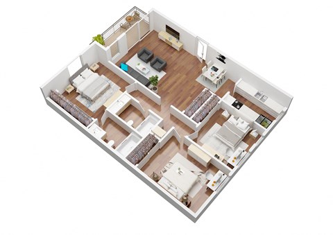 Floor plan for 3 beds, 2 baths, 1115 sqft
